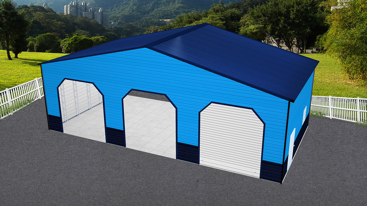 top view of custom metal garage custom blue color
