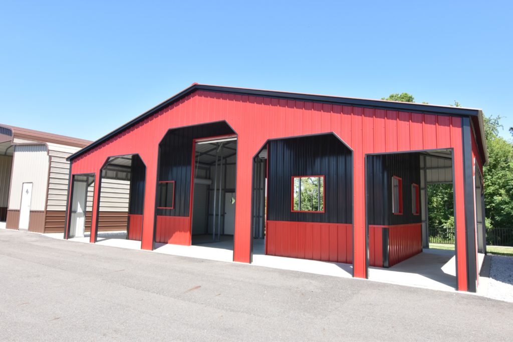 Red and black custom metal building