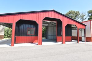 red and black custom steel building