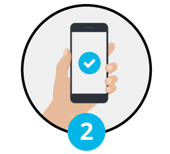 step 2 graphic with hand holding phone