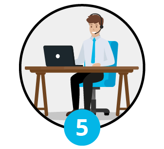step 5 graphic showing customer representative with headset talking with potential customer