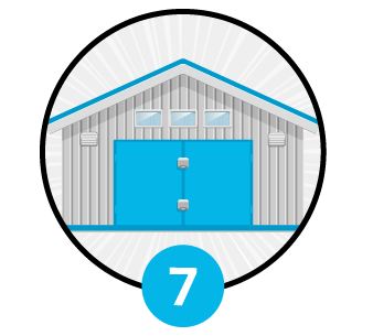 step 7 graphic showing new metal building installed